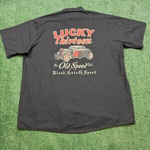 Lucky 13 Button Up Work Shirt Men's Size XL Black Short Sleeve Lucky Thirteen